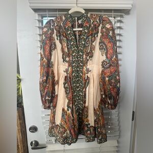 Zimmermann Ottie Plunge Mini Dress in Multi Paisley - 0